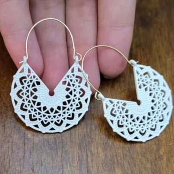 Gold hoop earrings White Boho dangle Statement cottagecore 💖 2/$30 - Picture 10 of 14